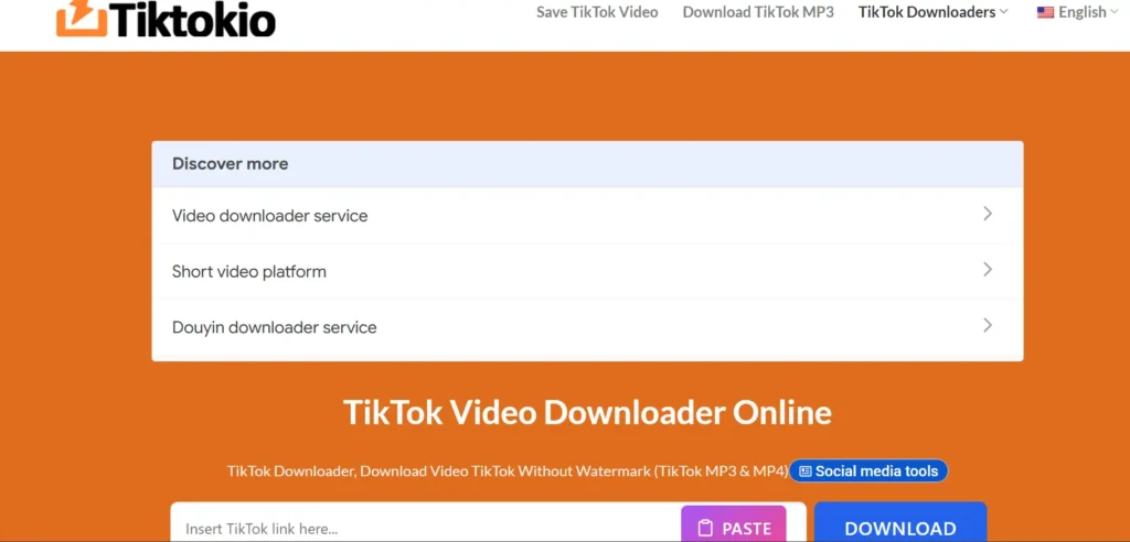 TikTokio. com homepage picture